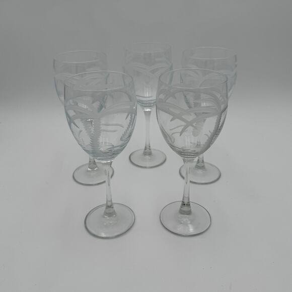 Palm Tree Wine Glasses All Pupose by Rolf, Etched Glass Set of 5 - Picture 2 of 11